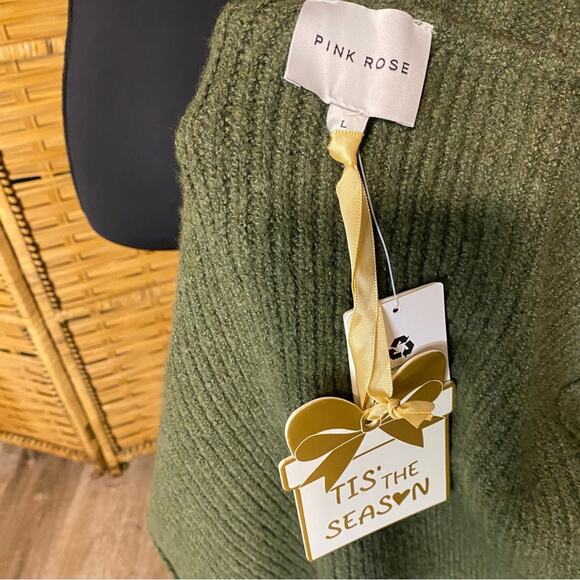Pink Rose Green Cardigan zip Sweater with Collared Neckline NWT Large cozy olive - Picture 5 of 6